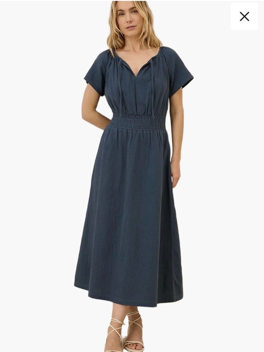 Pact Coastal Double Gauze Boho Midi Dress Blue XS